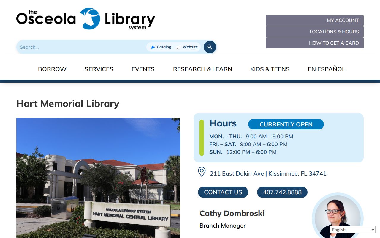 Hart Memorial Library page for Osceola County local history access