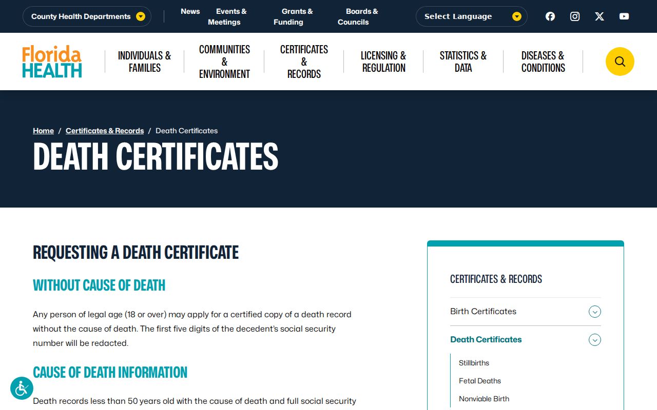 Osceola County residents directory Florida death certificates