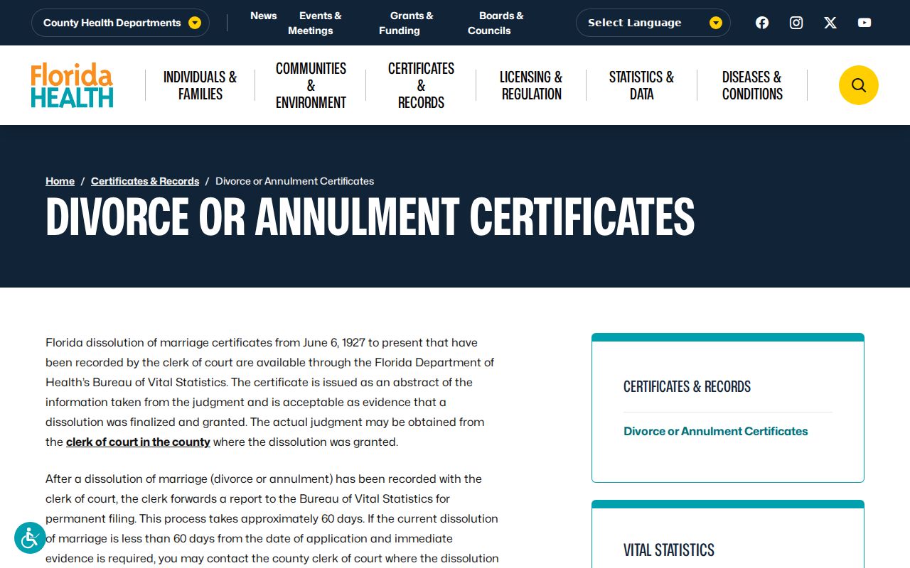 Osceola County neighbors and Florida dissolution certificate records