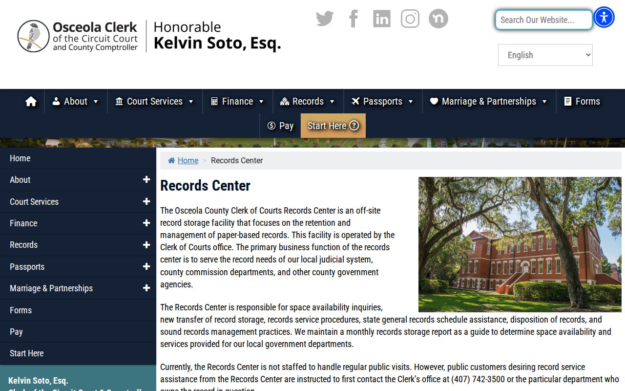 Osceola County previous residents retained paper Records Center