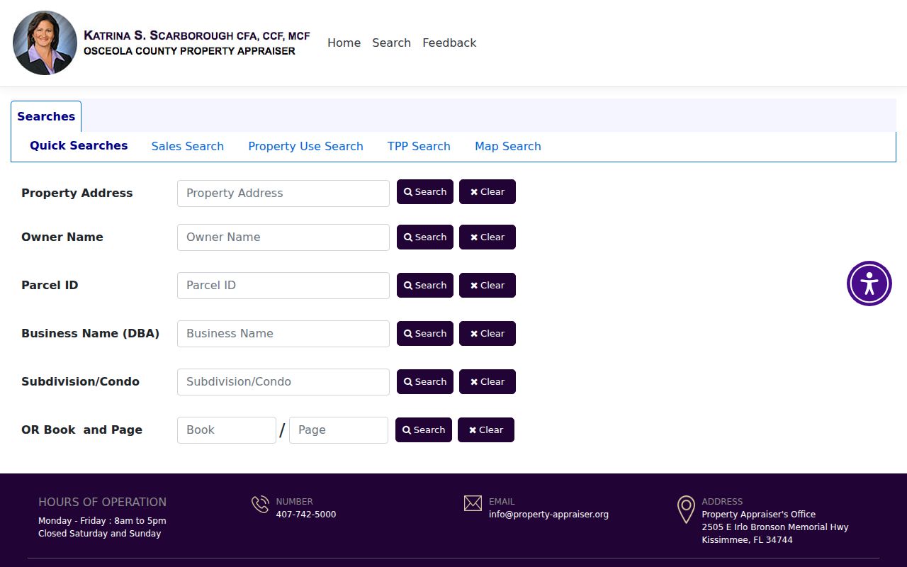 Osceola County street directory property search form